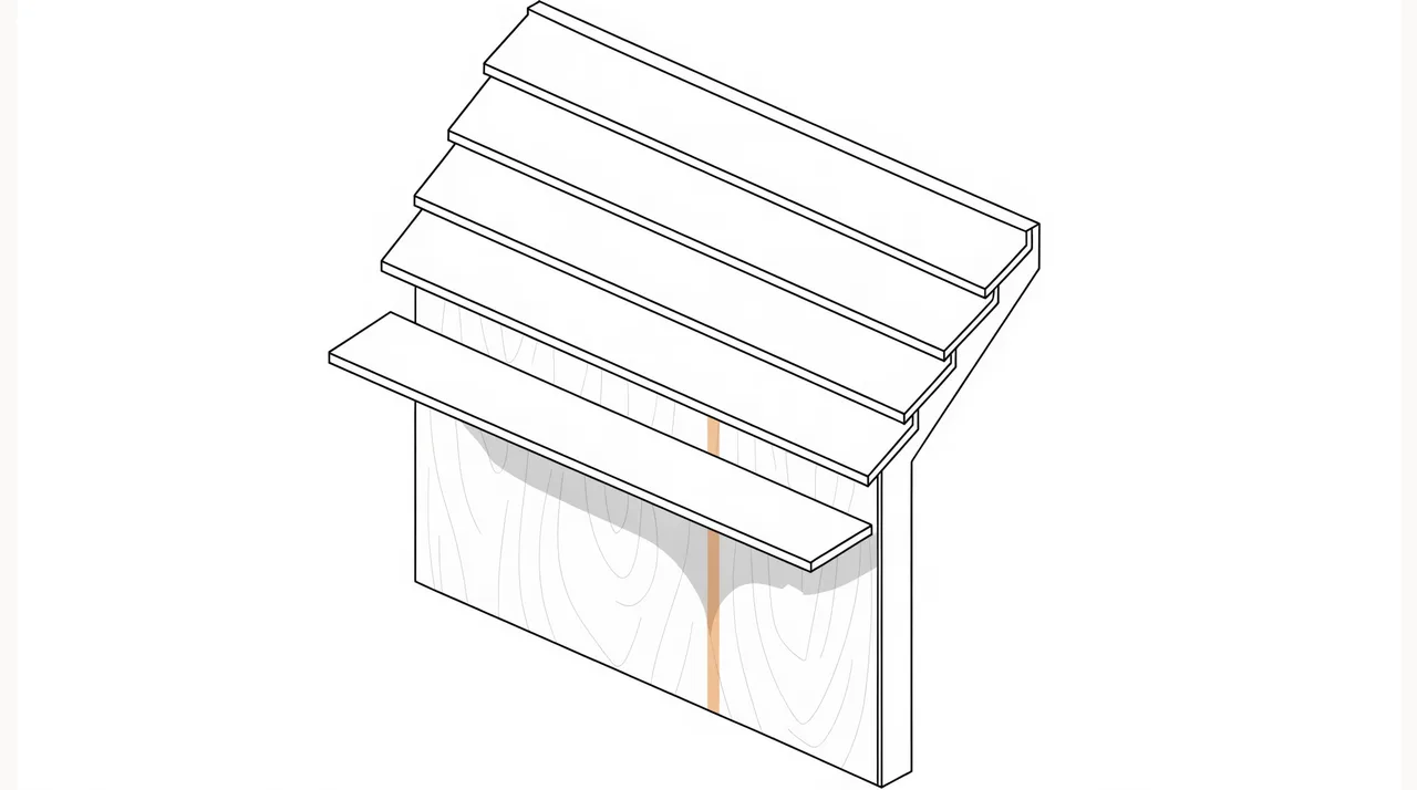 Cutaway illustration of horizontal lap siding with one board lifted away, showing water staining spreading down the plywood sheathing behind the cladding